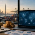 Supply chain diversification in UAE with global logistics network and Dubai skyline