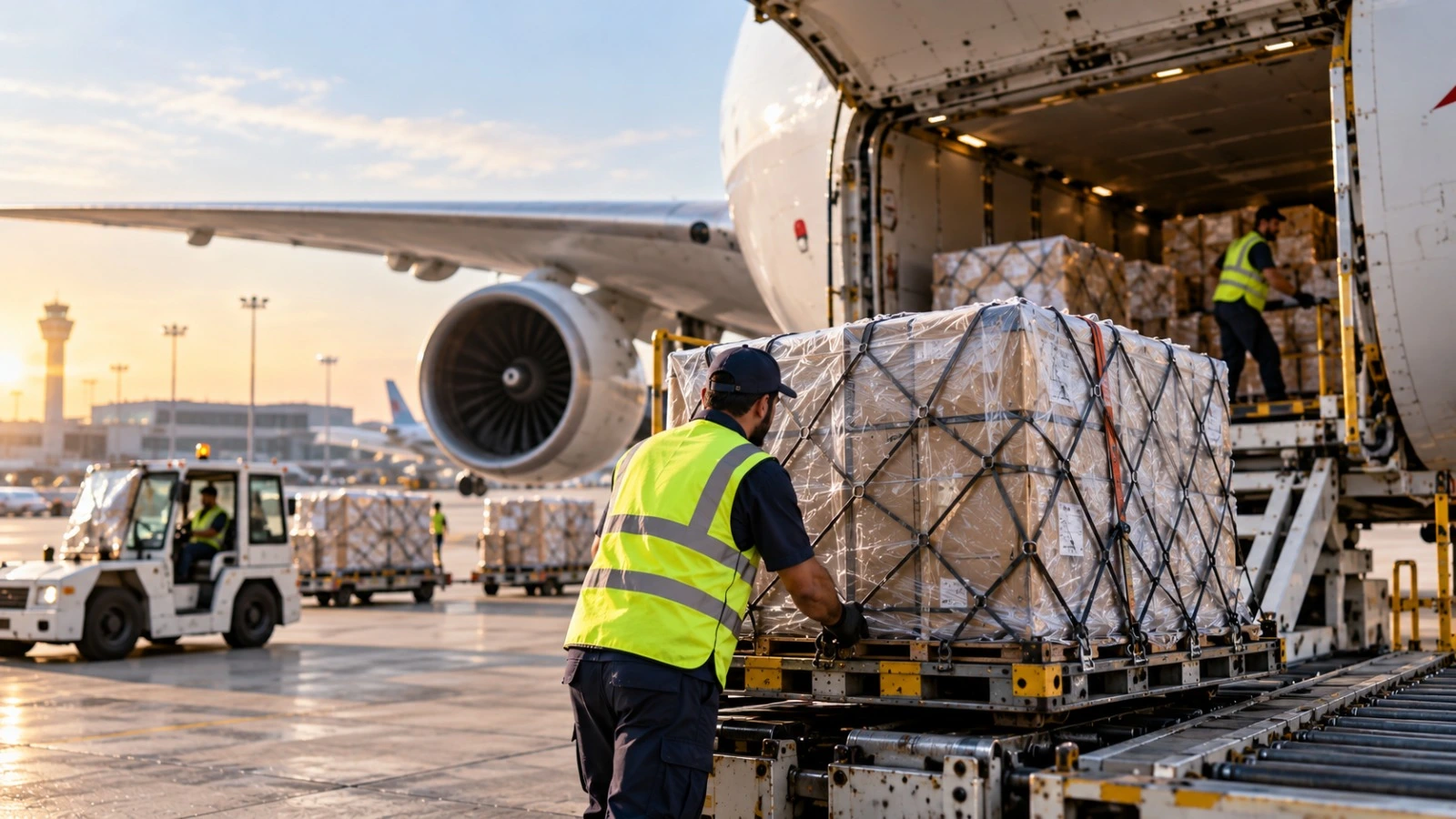 Time-sensitive cargo being loaded onto an aircraft in the UAE